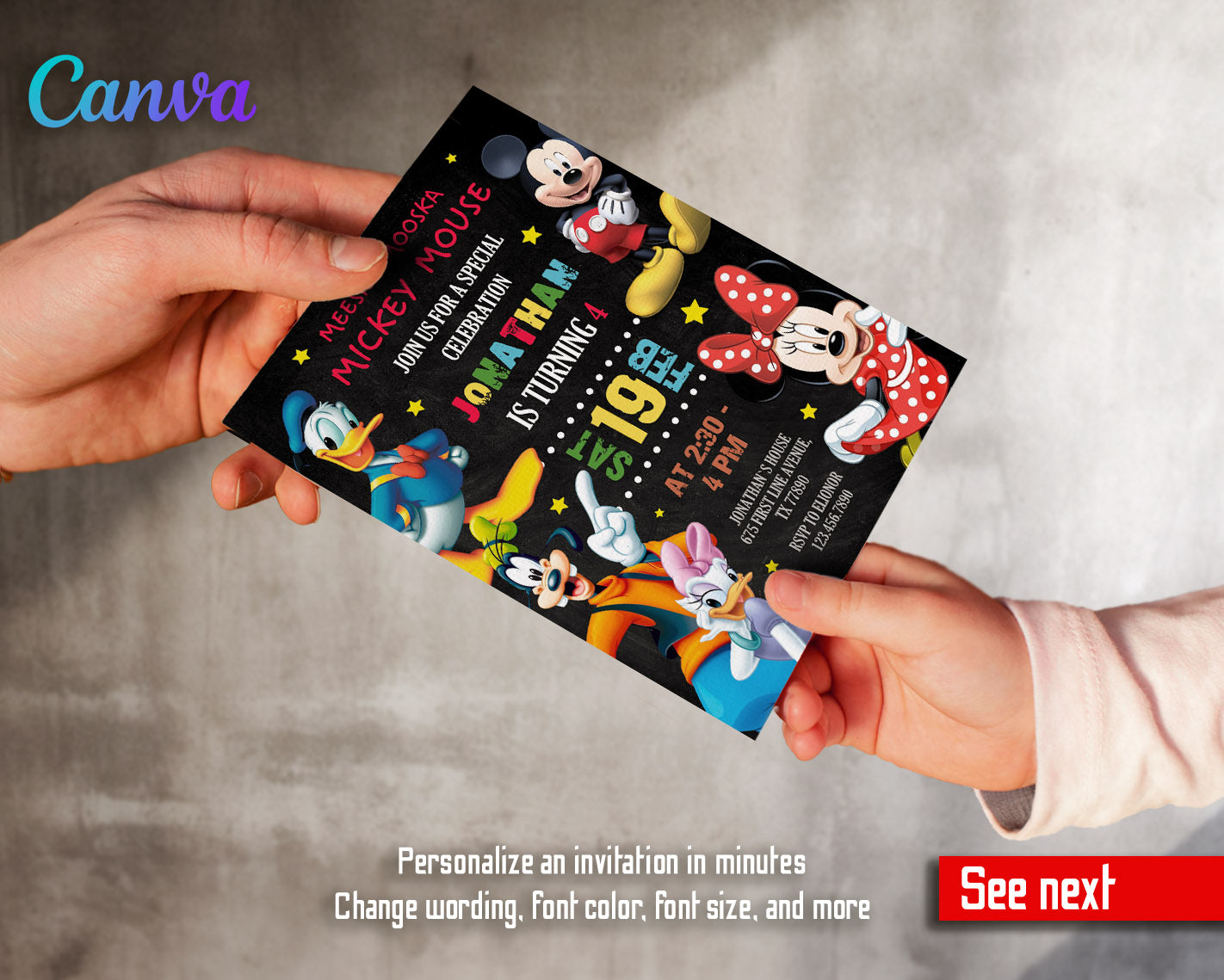 Mickey Mouse and Friends customizable invitation template | Share or Print |  | RK545