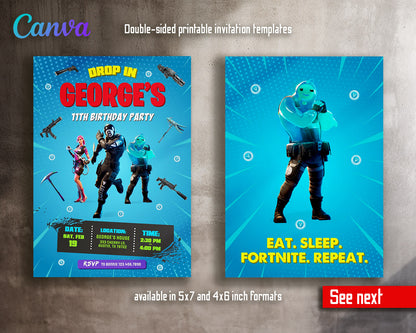 Fortnite gamer customizable invitation template | Share or Print | boy | JG420