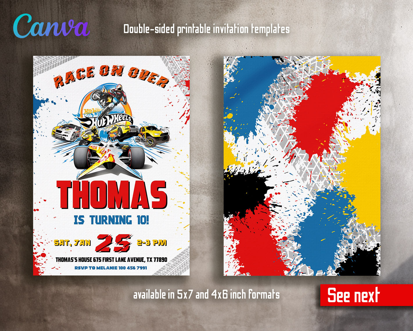 Hot Wheels Racing  customizable invitation template | Share or Print | boy | WI682