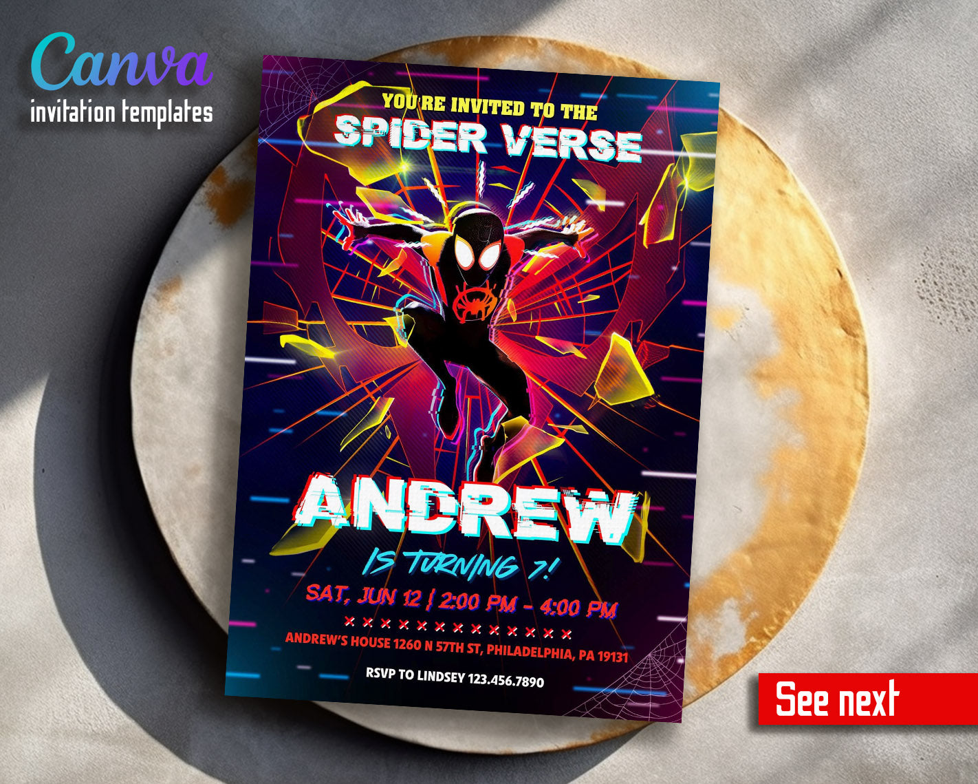 Spider Man Across the Spider-Verse customizable invitation template | Share or Print | boy | PA304