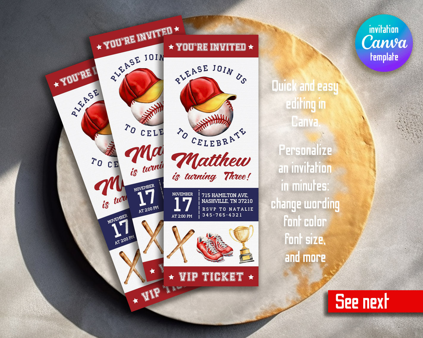 Baseball MLB Sport customizable invitation template | Share or Print | boy | RT222