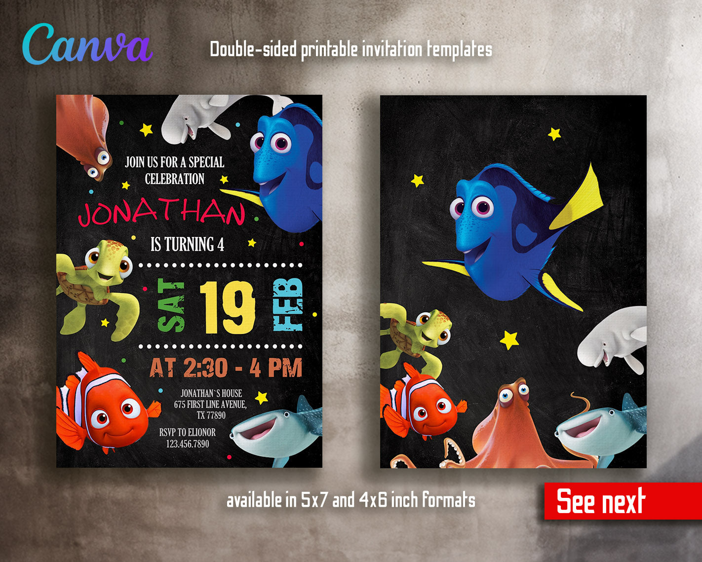 Finding Dory Nemo customizable invitation template | Share or Print |  | ZV109