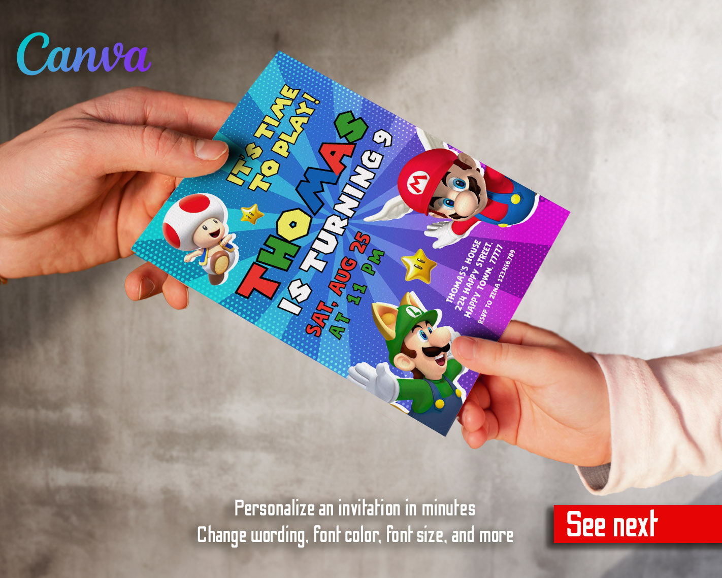 Super Mario Bros  customizable invitation template | Share or Print |  | VP496