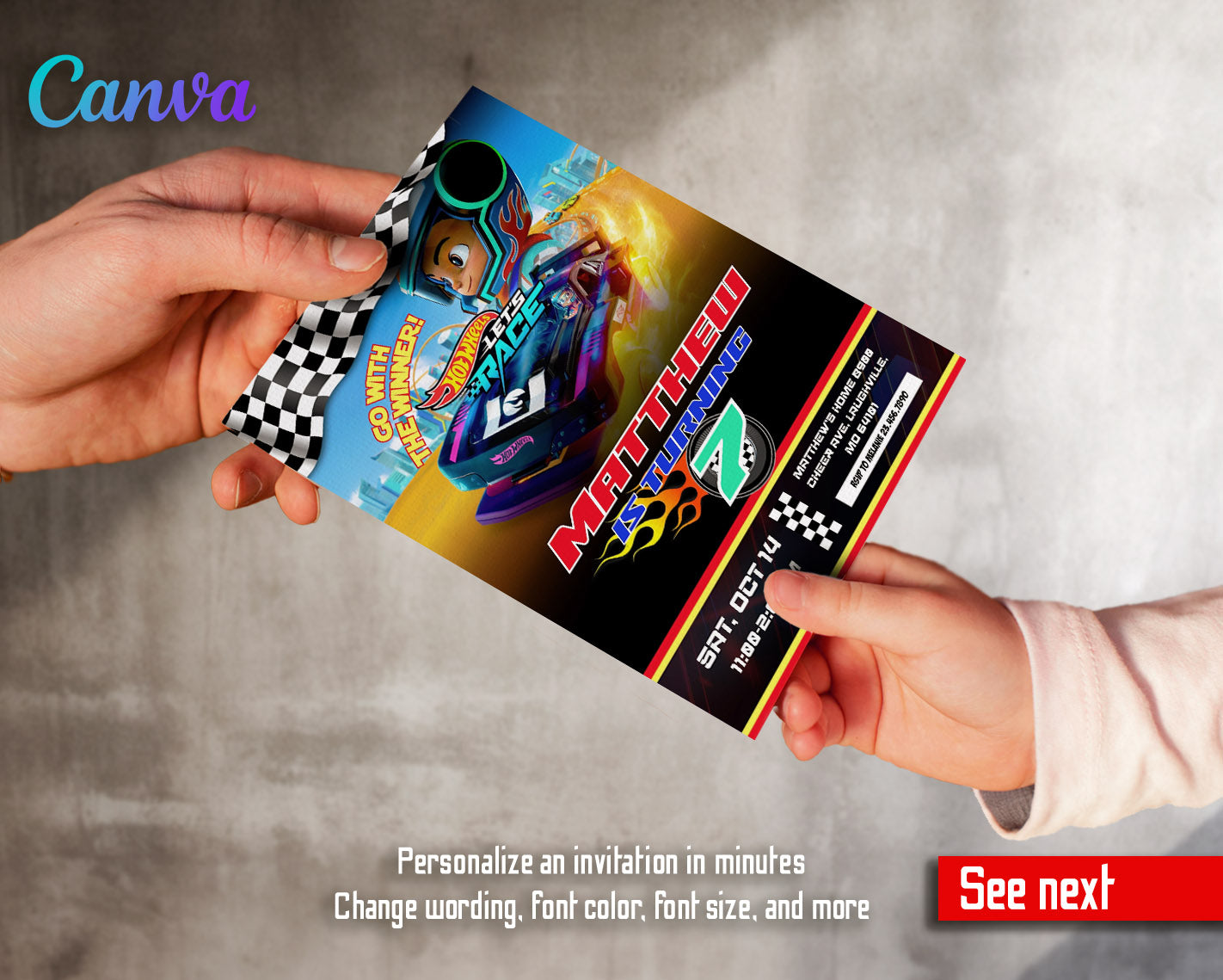 Hot Wheels Let's Race customizable invitation template | Share or Print | boy | IB429