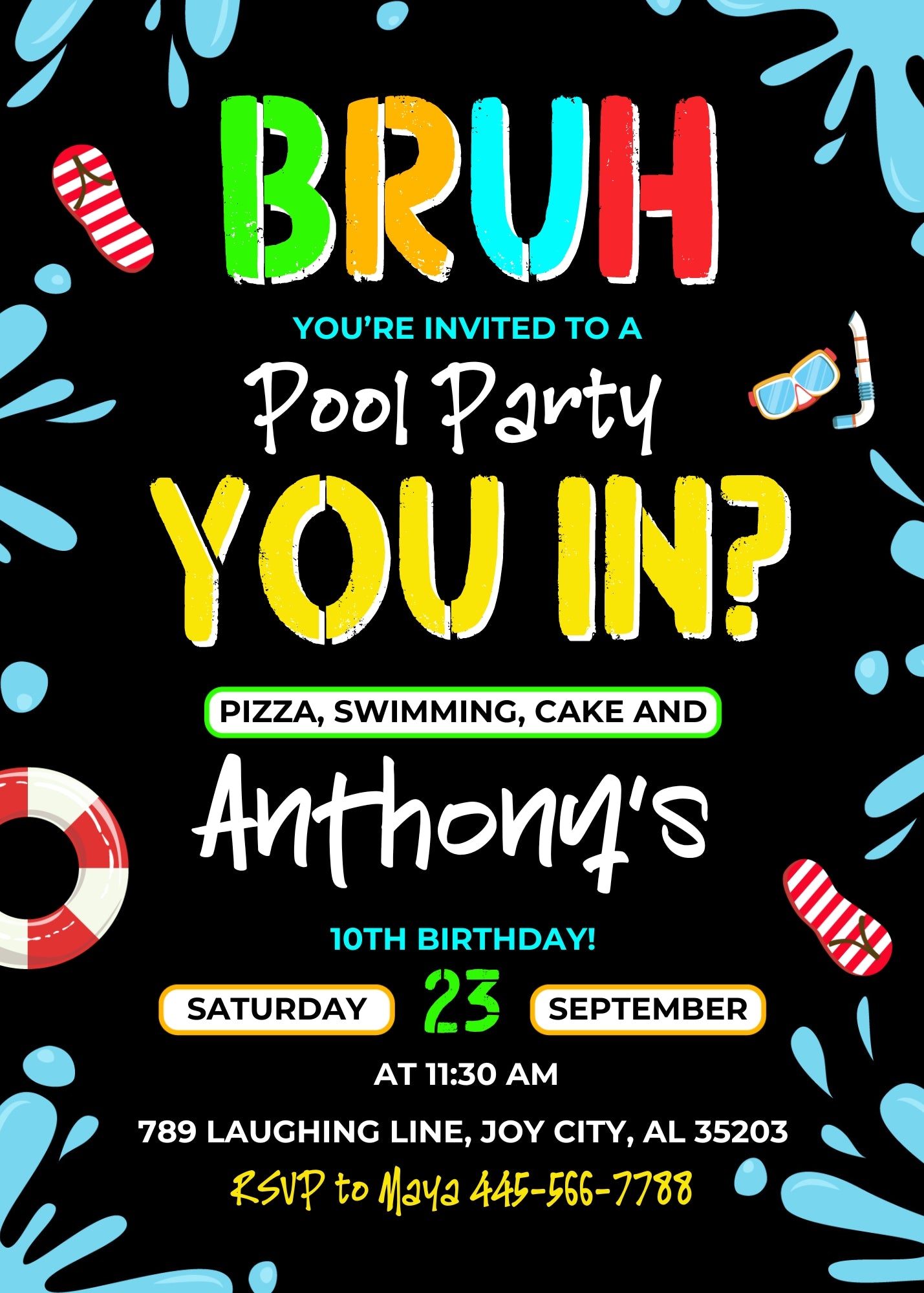 Bruh Pool customizable invitation template | Share or Print | boy | FQ509