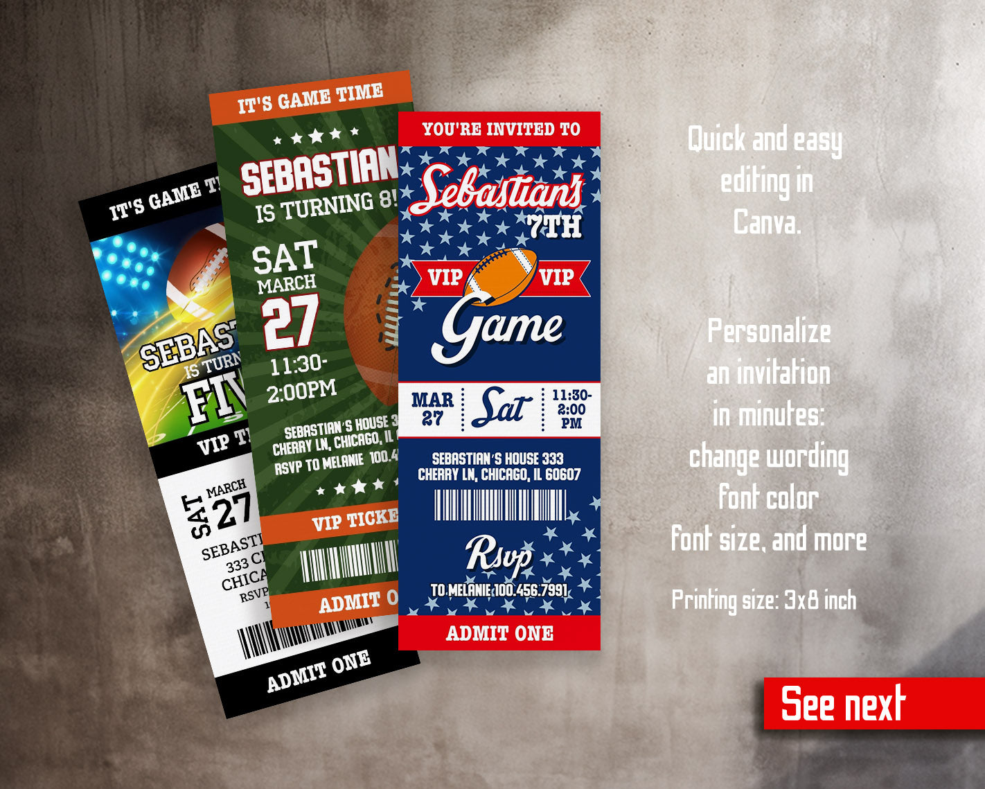 American Football NFL Super Bowl customizable invitation template | Share or Print | boy | DB916