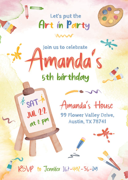 Art Party customizable invitation template | Share or Print | girl | EC547