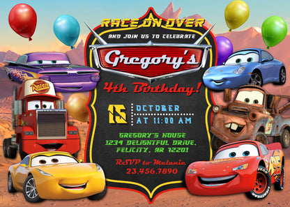 Cars Lightning McQueen customizable invitation template | Share or Print | boy | PJ358