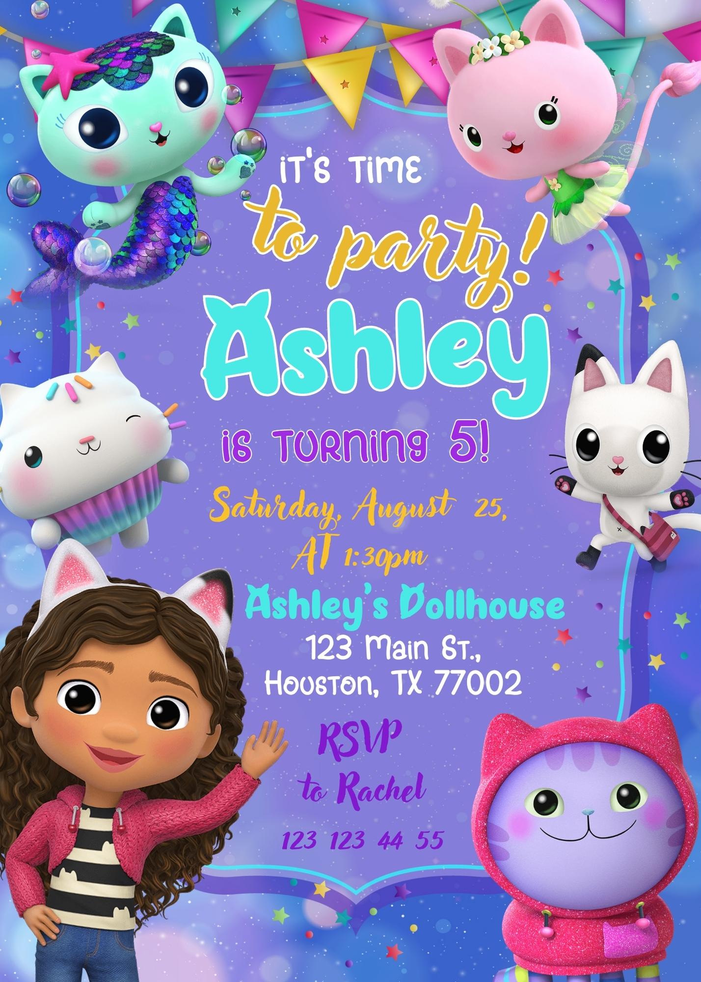 Gabby's Dollhouse customizable invite template girl | instant download | Share or Print | FC894