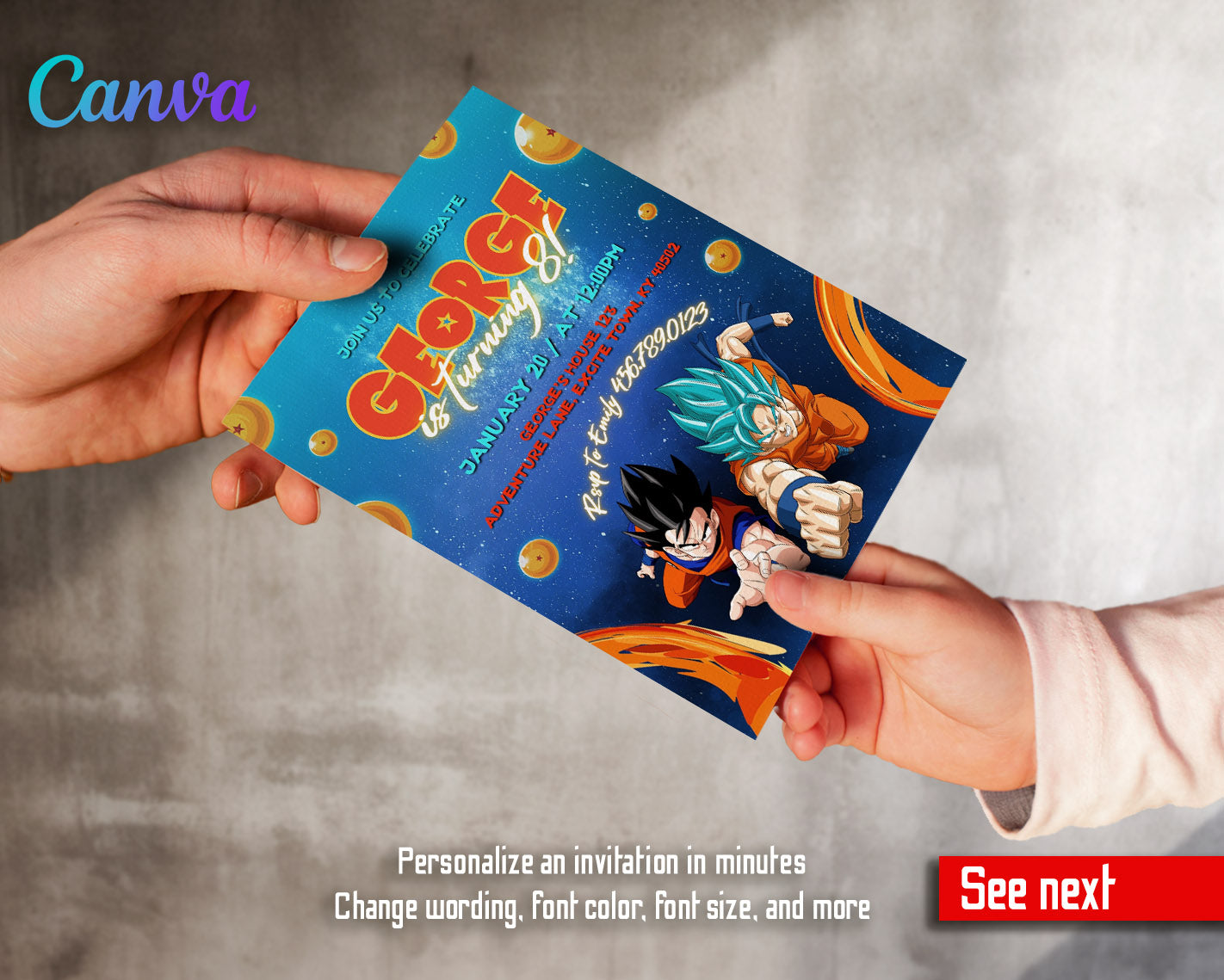 Dragon Ball Z Anime  customizable invitation template | Share or Print | boy | AY271