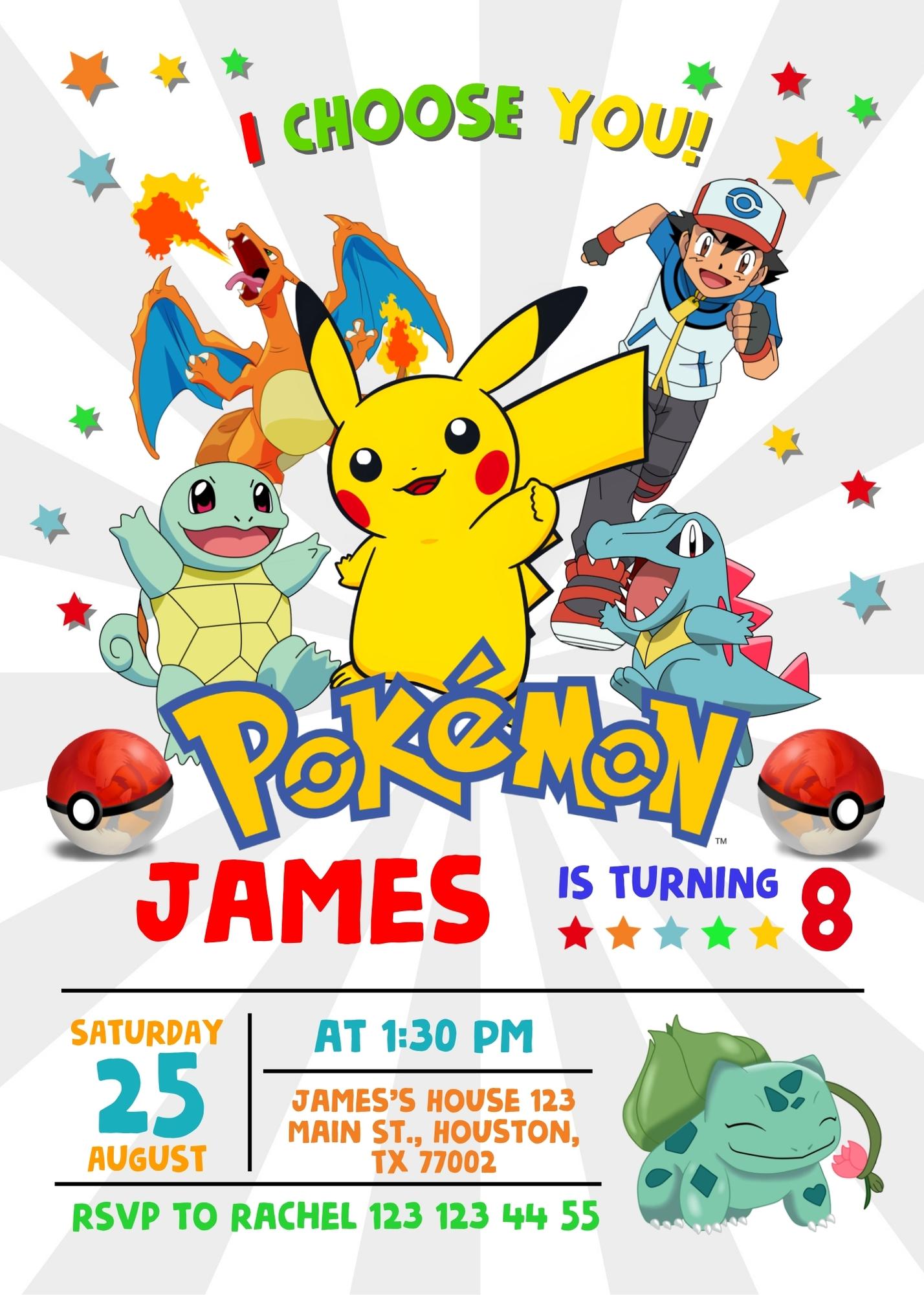 Pokemon customizable invite template | instant download | Share or Print | VL853