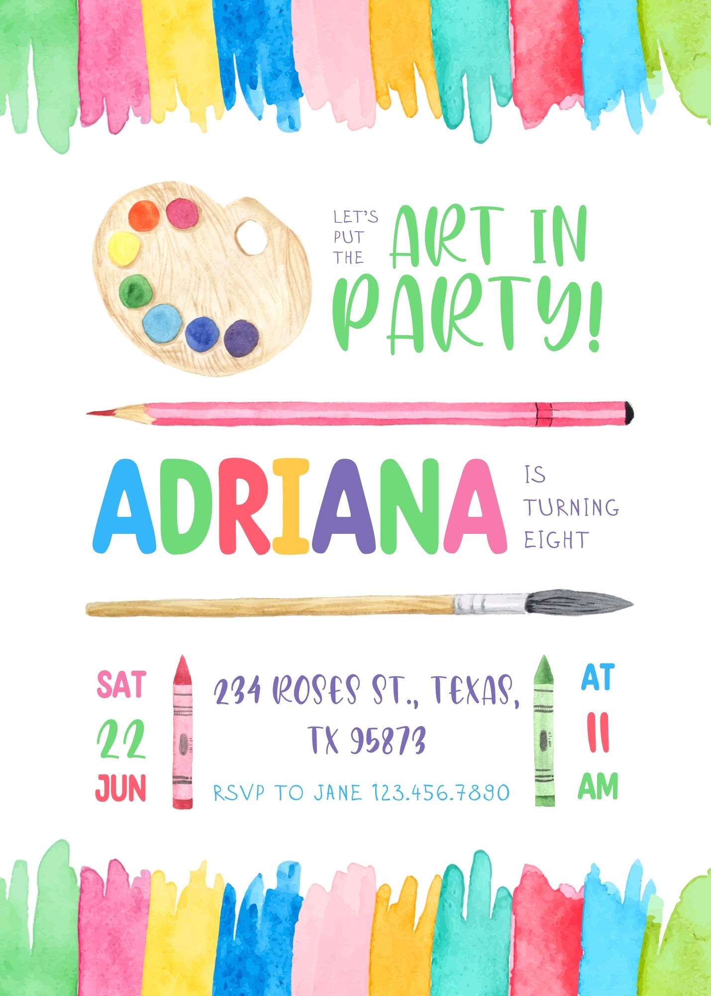 Art Party customizable invitation template | Share or Print | girl | EU273