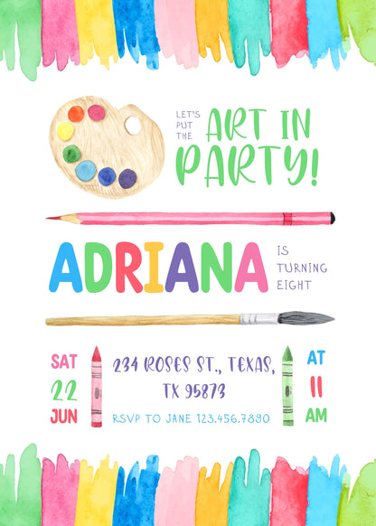 Art Party customizable invitation template | Share or Print | girl | EU273