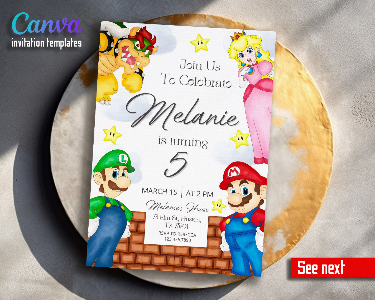 Super Mario Bros  customizable invitation template | Share or Print |  | XE906