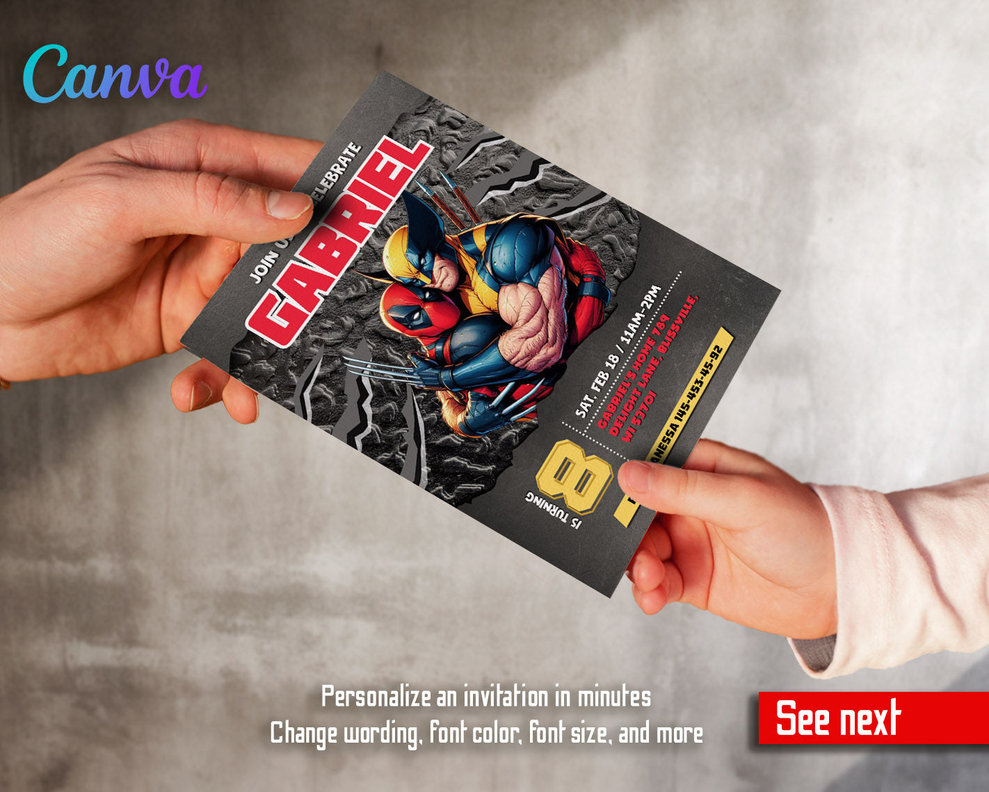 Deadpool Wolverine Marvel  customizable invitation template | Share or Print | boy | PQ020