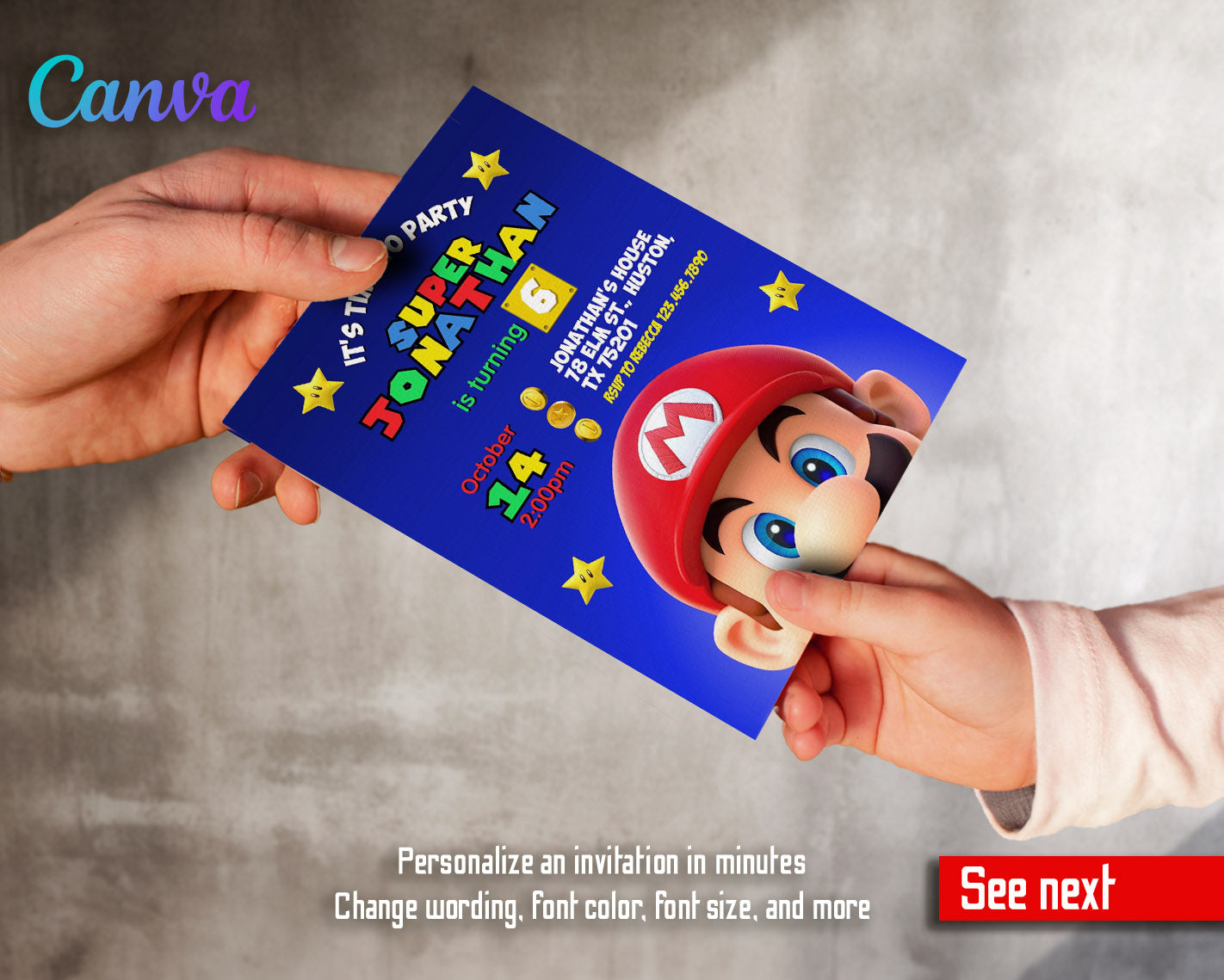 Super Mario Bros  customizable invitation template | Share or Print |  | SN310