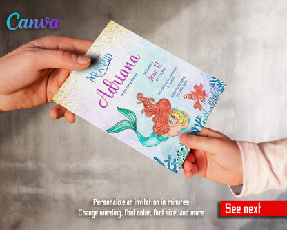 Ariel The Little Mermaid customizable invitation template | Share or Print | girl | IO012