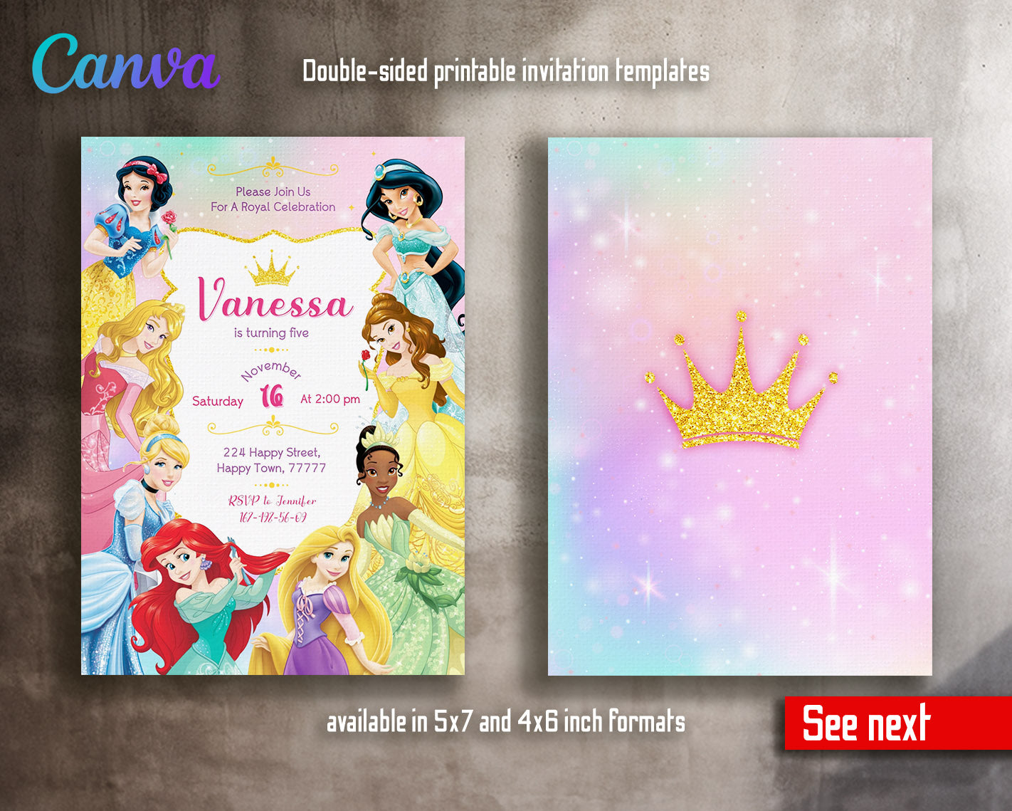 Disney Princess  customizable invitation template | Share or Print | girl | PF480