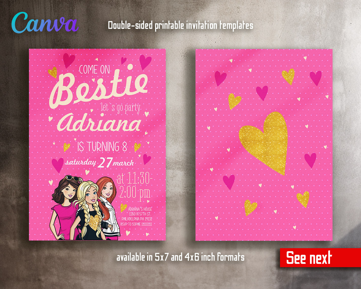 Barbie Pink  customizable invitation template | Share or Print | girl | BF232