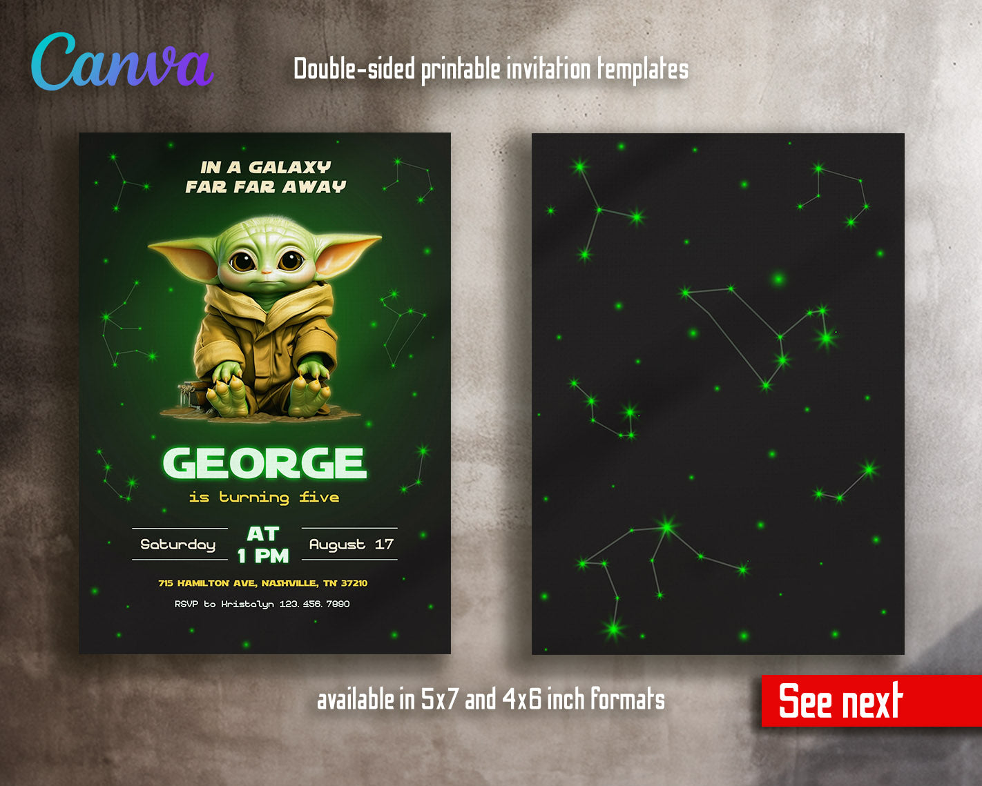 Baby Yoda Grogu Star Wars Mandalorian  customizable invitation template | Share or Print | boy | WO304