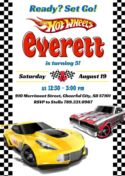 Hot Wheels Racing  customizable invitation template | Share or Print | boy | XY376