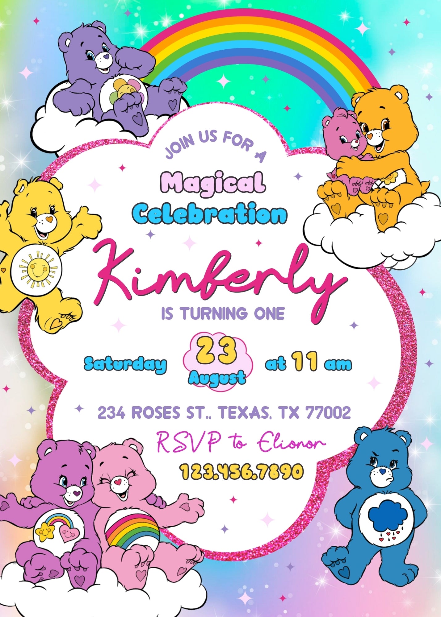 Care Bears  customizable invitation template | Share or Print |  | HR879