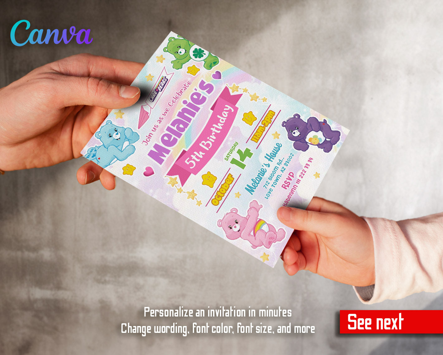 Care Bears  customizable invitation template | Share or Print |  | TR605