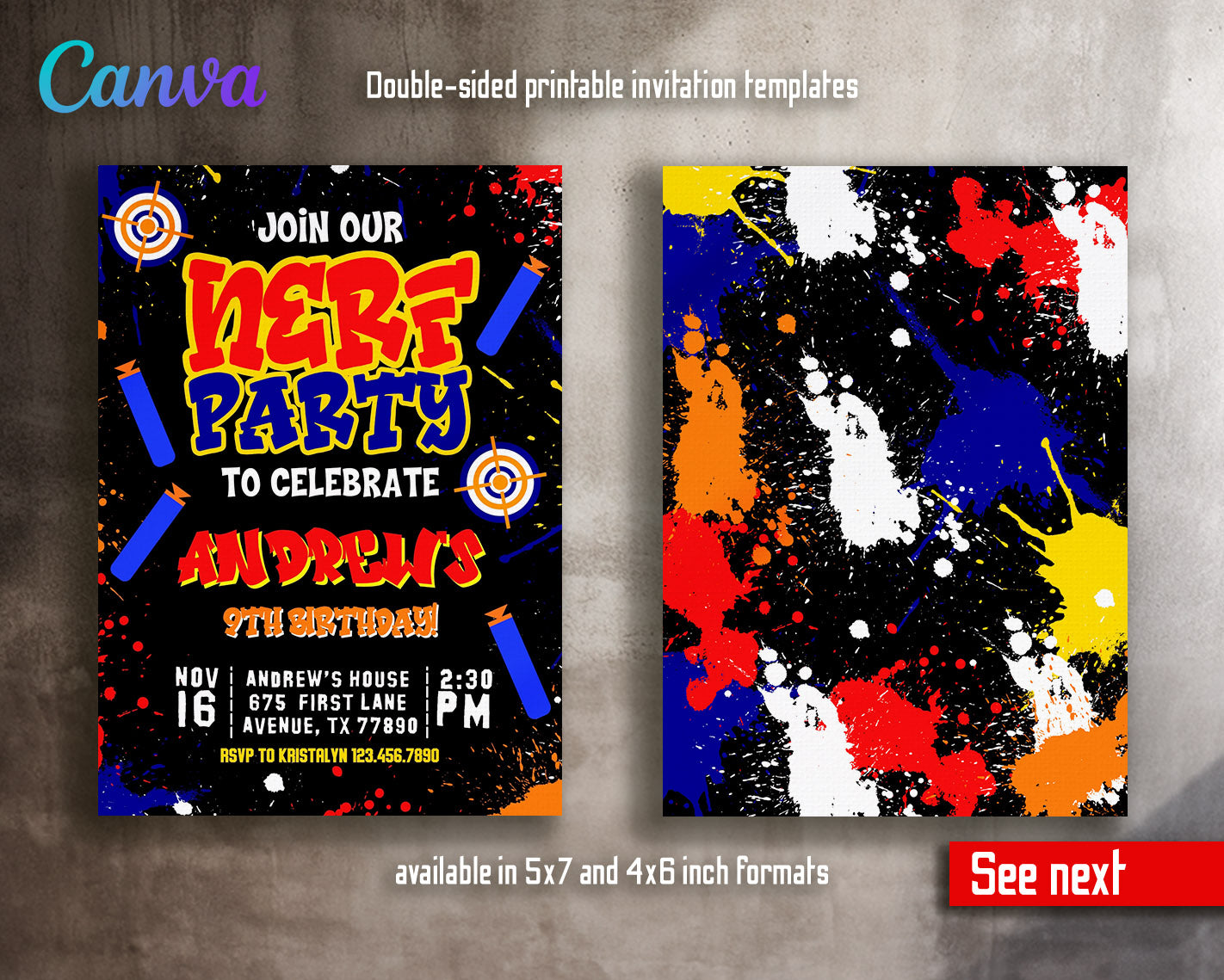 NERF Dart Wars  customizable invitation template | Share or Print | boy | QB406