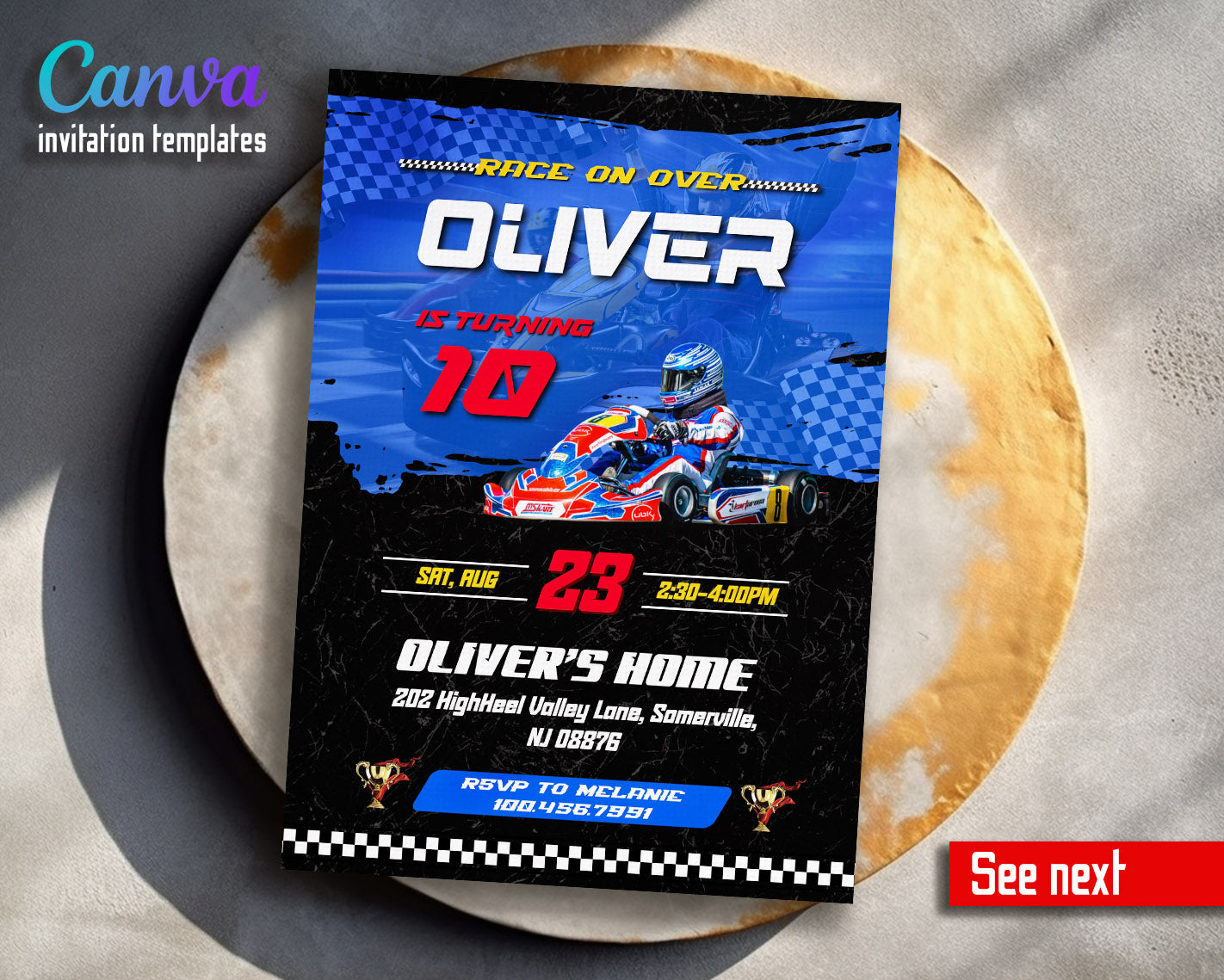 Go Kart Karting Racing customizable invitation template | Share or Print | boy | XY865