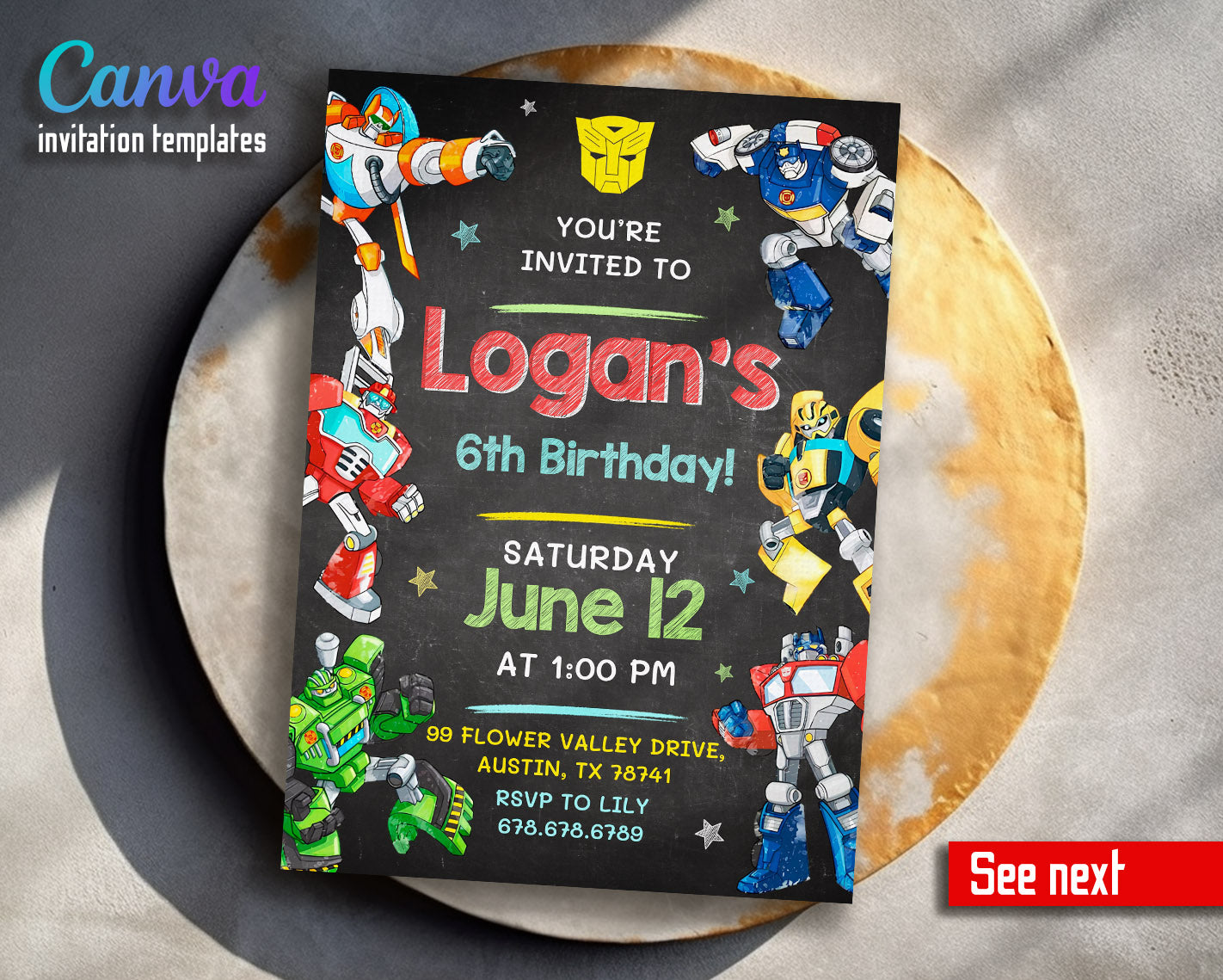 Transformers Rescue Bots customizable invitation template | Share or Print | boy | WJ101