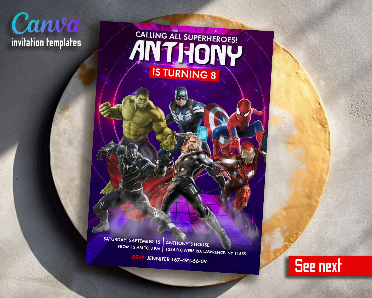 Avengers Marvel Superhero  customizable invitation template | Share or Print | boy | RM125