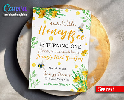 1st Bee Day Party customizable invitation template | Share or Print |  | NI318