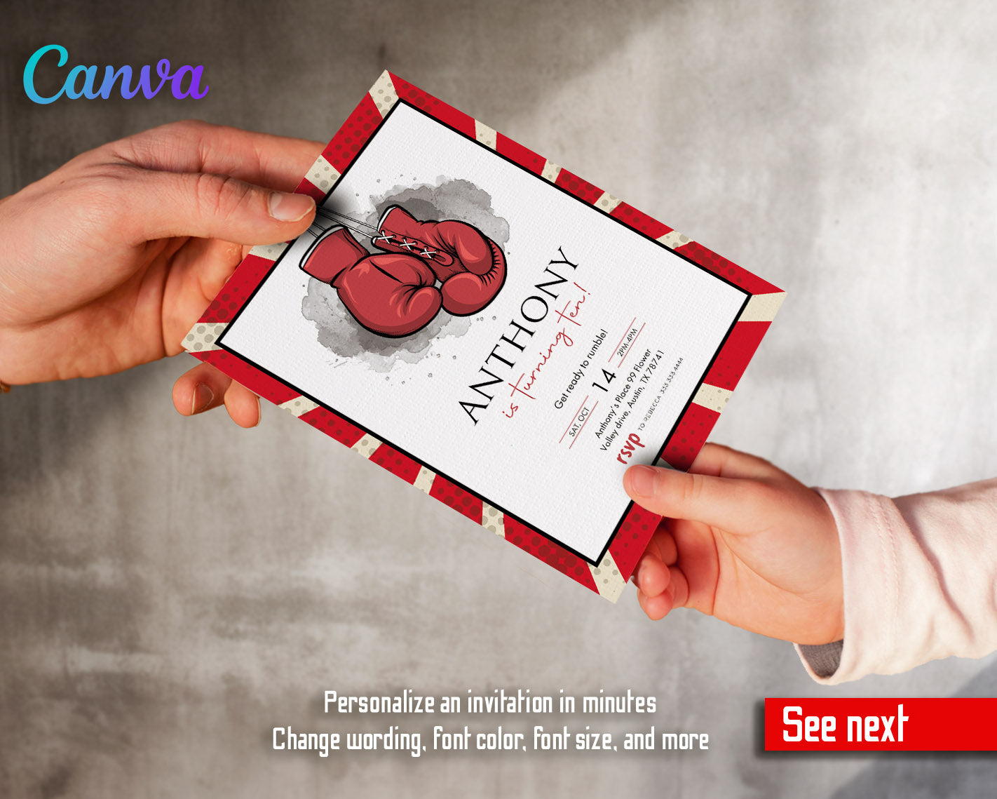 Boxing Fighter customizable invitation template | Share or Print | boy | QN682