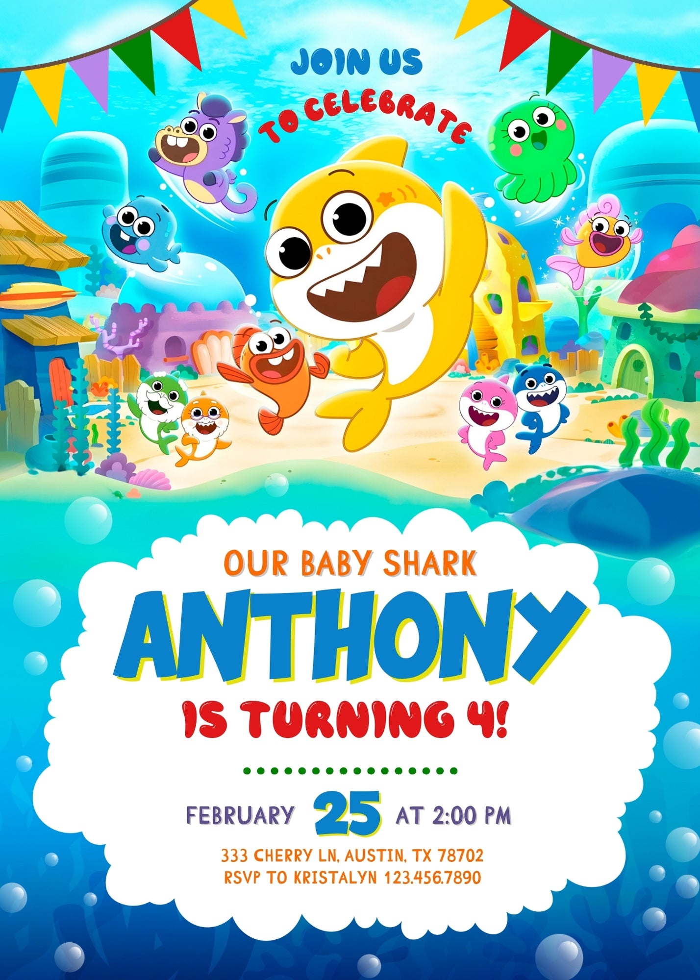 Baby Shark  customizable invitation template | Share or Print |  | YK418