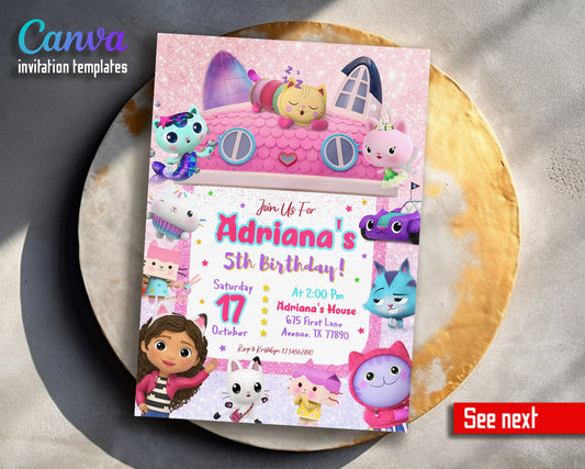 Gabby's Dollhouse Kitten customizable invitation template | Share or Print | girl | PV720