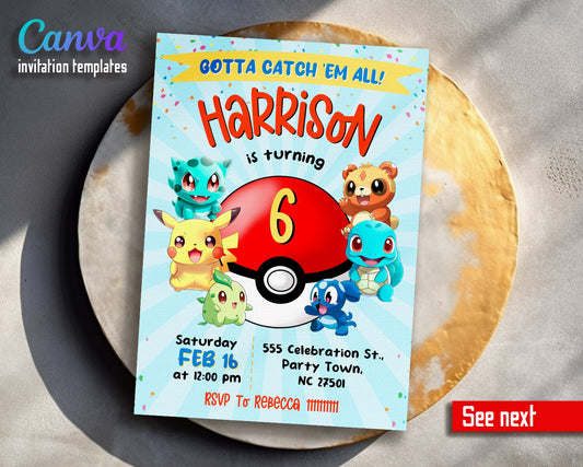 Pokemon Pikachu  customizable invitation template | Share or Print |  | CL345