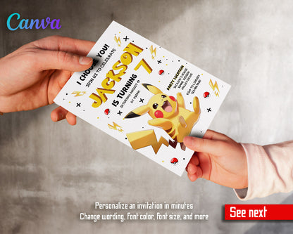 Pokemon Pikachu  customizable invitation template | Share or Print |  | PZ176