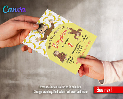 Curious George Monkey customizable invitation template | Share or Print |  | VK794