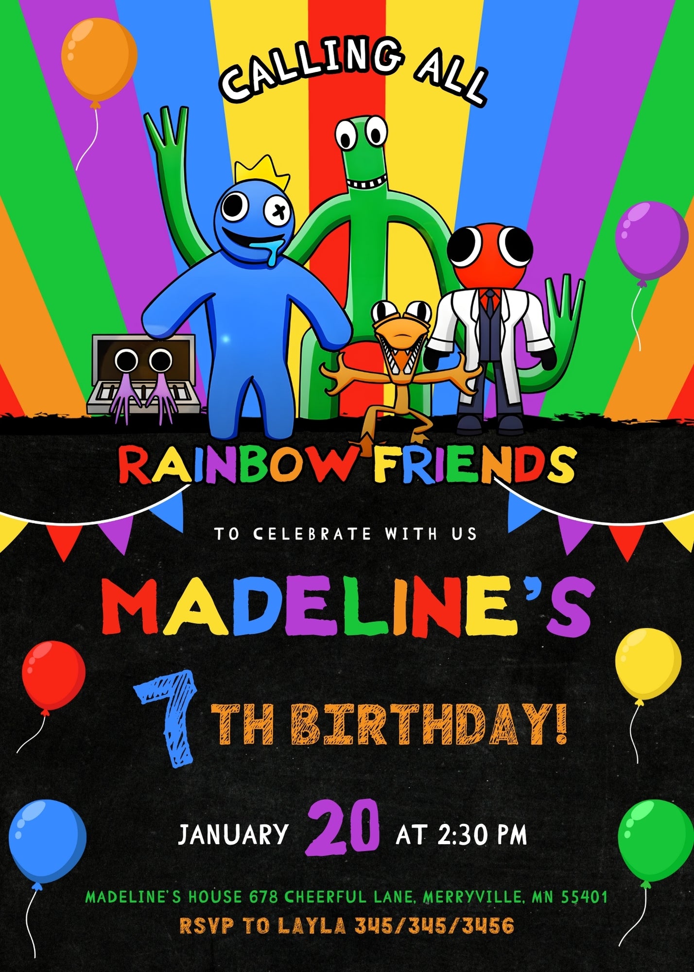 Rainbow Friends  customizable invitation template | Share or Print |  | EG198