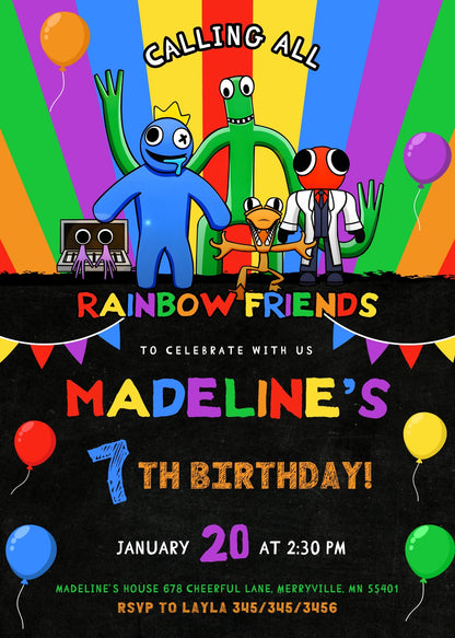 Rainbow Friends  customizable invitation template | Share or Print |  | EG198