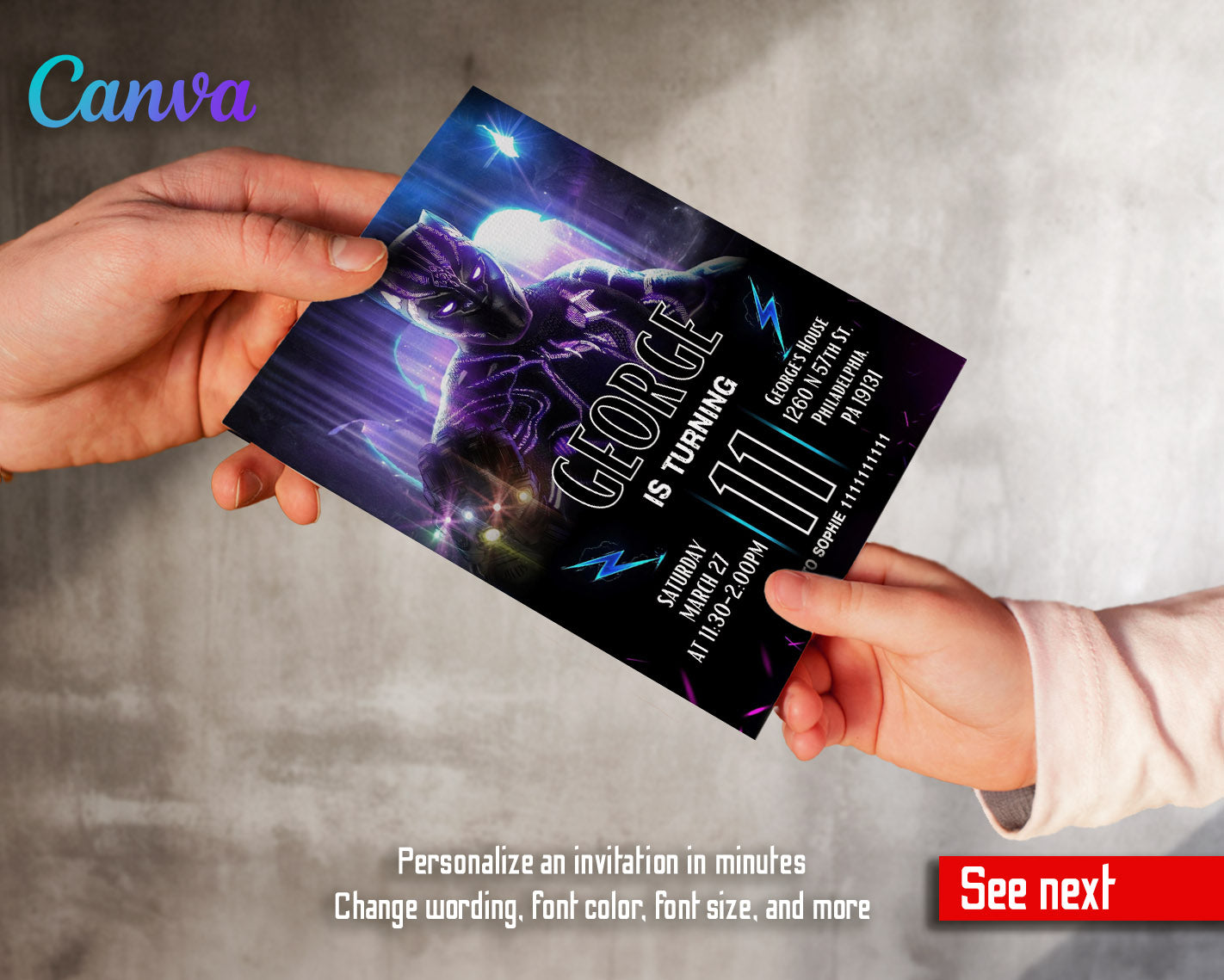 Black Panther Superhero Marvel customizable invitation template | Share or Print | boy | YR784