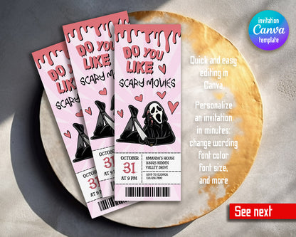 Horror Killer Movie Party Ticket customizable invitation template | Share or Print |  | KH031