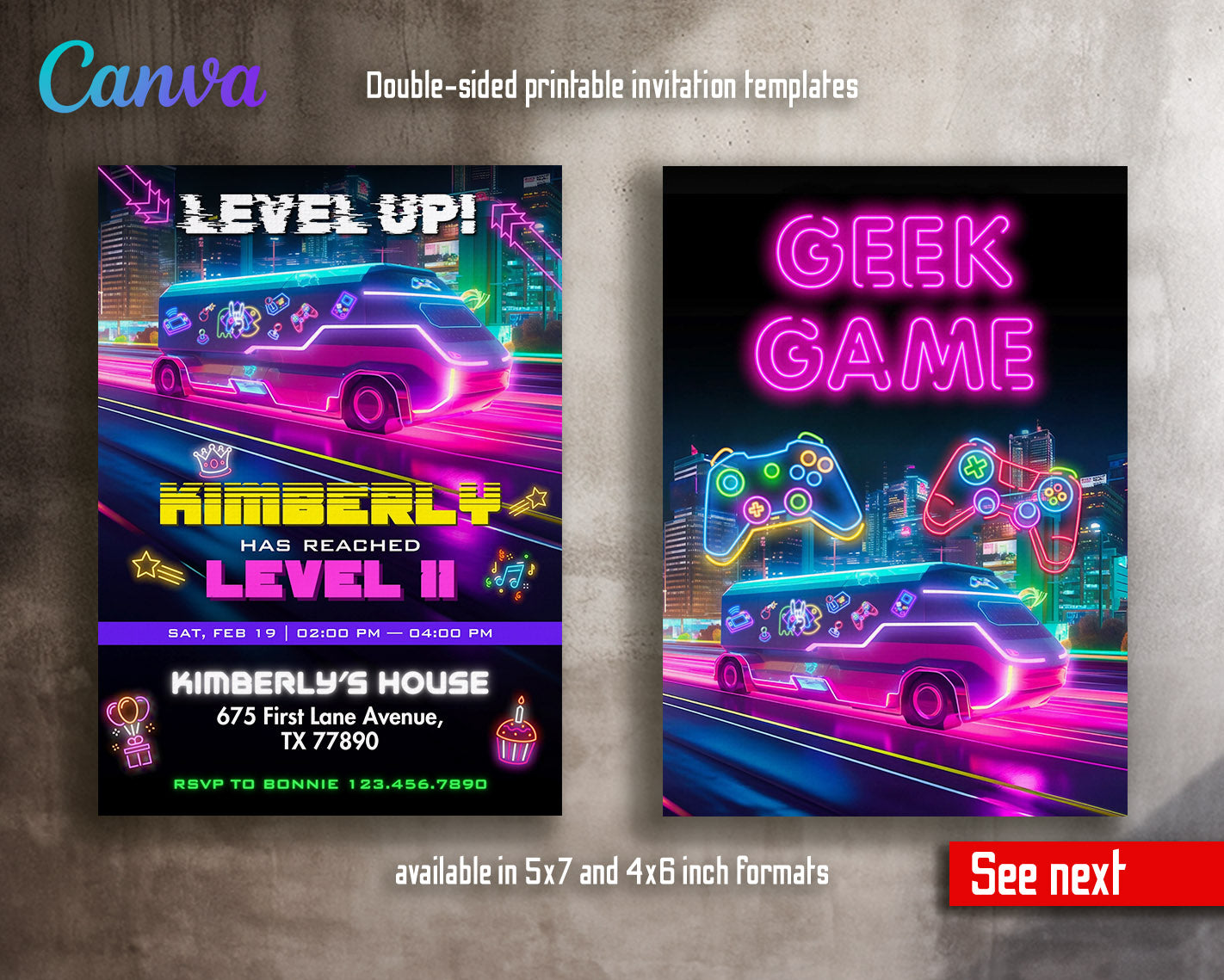 Video Game Bus Gamer customizable invitation template | Share or Print | boy | SG630