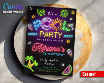 Pool Party customizable invitation template | Share or Print | girl | GS451