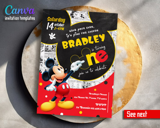 Mickey Mouse 1st Birthday customizable invitation template | Share or Print |  | GP723