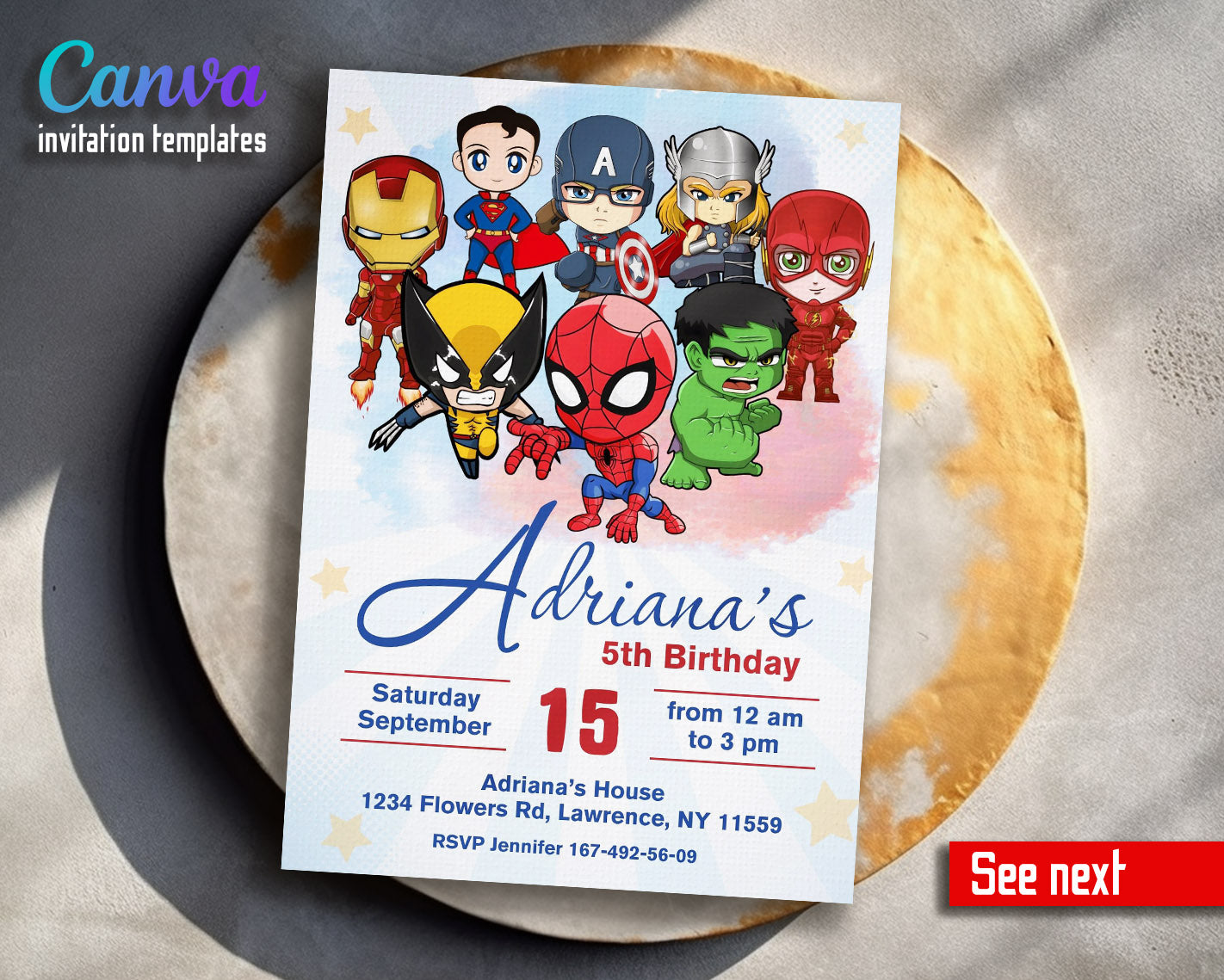 Avengers Marvel Superhero  customizable invitation template | Share or Print | boy | OL555