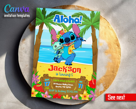 Lilo & Stitch Aloha customizable invitation template | Share or Print |  | VQ049