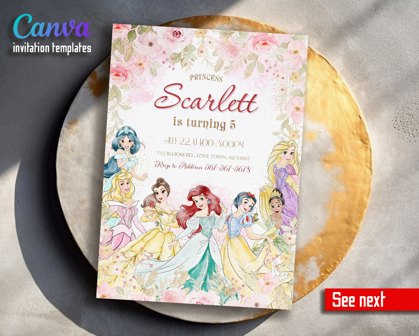 Disney Princess  customizable invitation template | Share or Print | girl | OC798