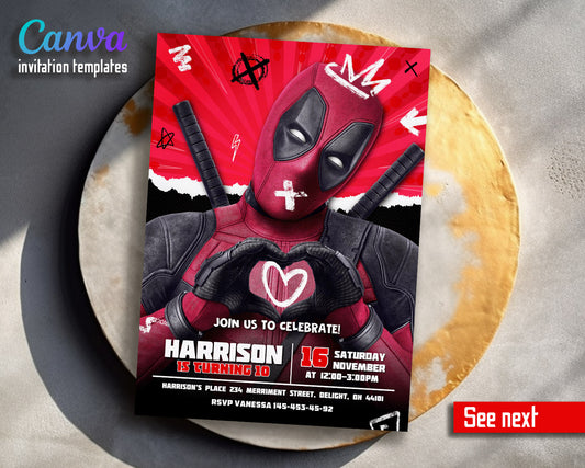 Deadpool Marvel customizable invitation template | Share or Print | boy | VL145