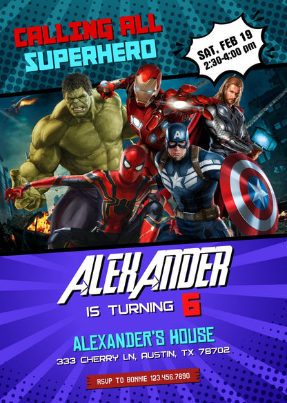 Avengers Marvel Superhero  customizable invitation template | Share or Print | boy | PR966